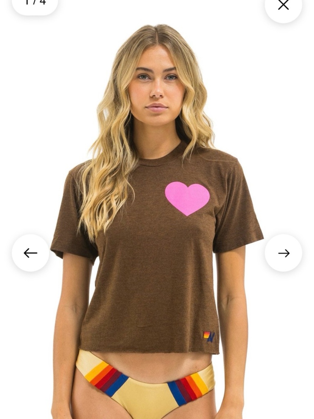 AVIATOR NATION, HEART PRINT BOYFRIEND TEE - CHOCOLATE // NEON, Size S